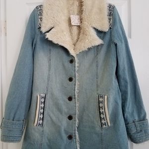 Free People Denim and Sherpa Jacket in size Small